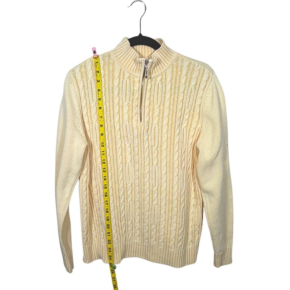 Karen Scott Pale Yellow Cable Knit Quarter Zip Sweater Mock Neck Women Medium - Picture 4 of 5